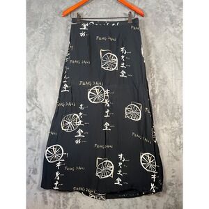 Vintage David Dart Skirt Medium Black Midi Feng Shui Print 90s Grunge Artsy USA*